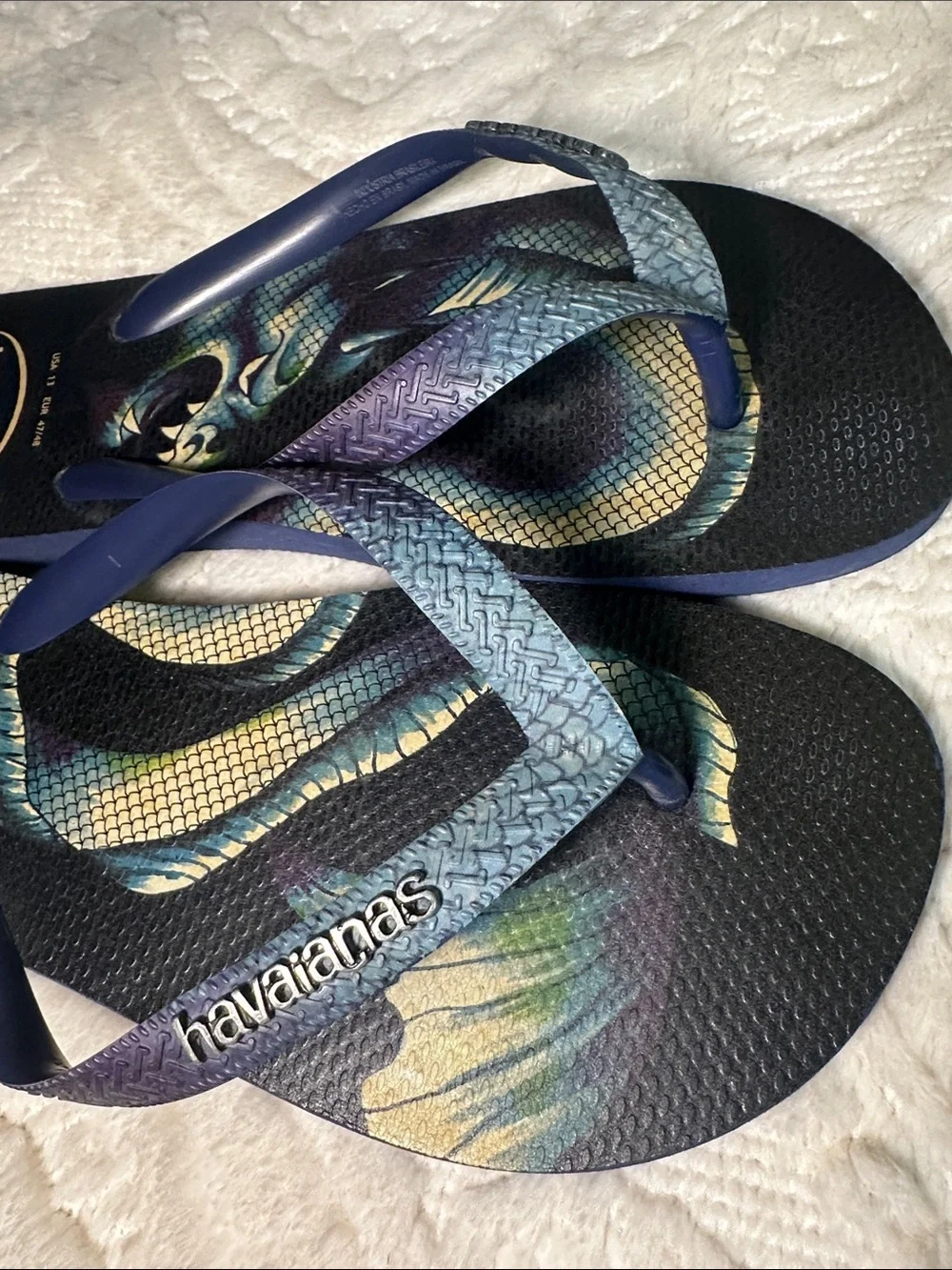 Havaianas Navy Flip Flops with Blue-Green Dragon Print